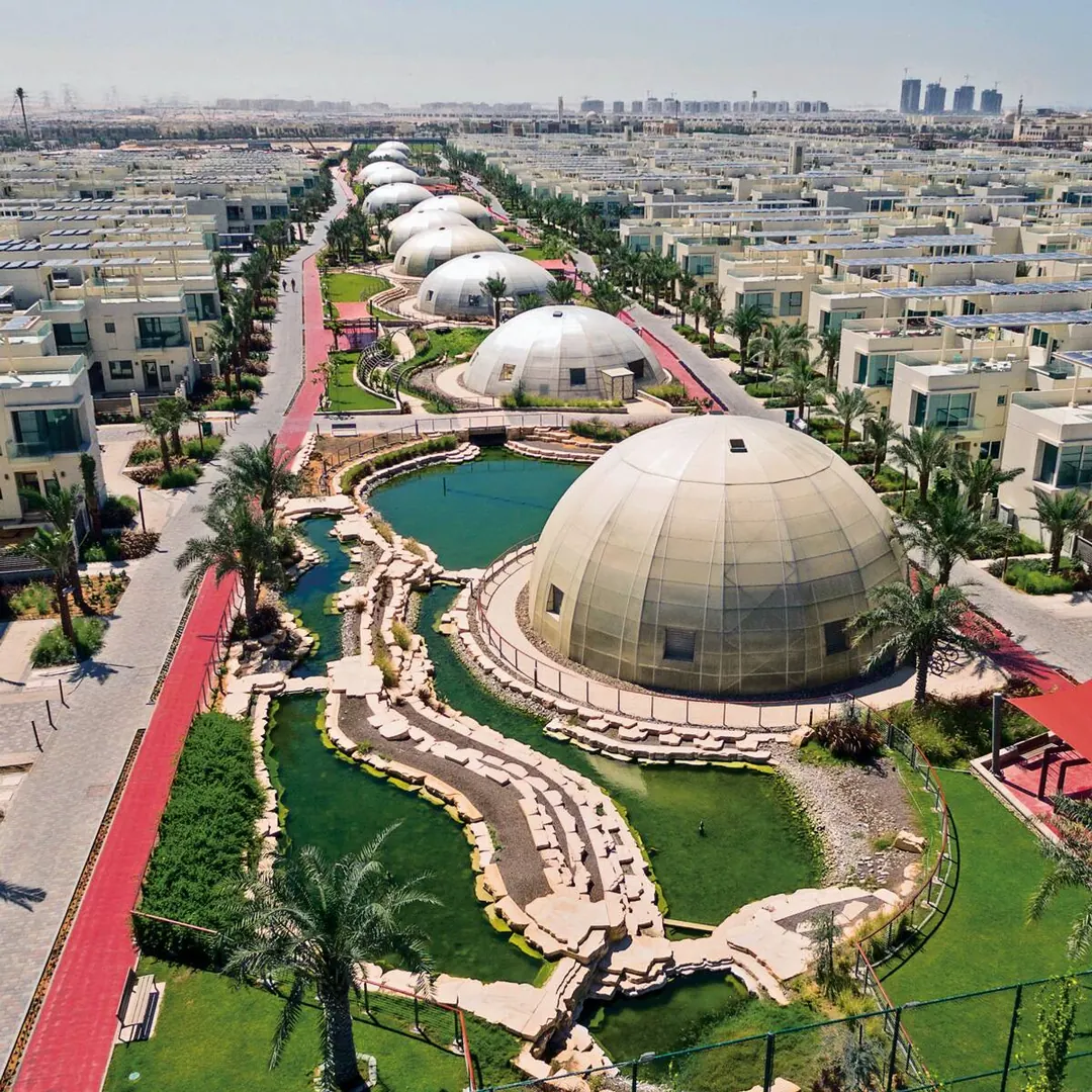 The Sustainable City, les biodômes vus du ciel