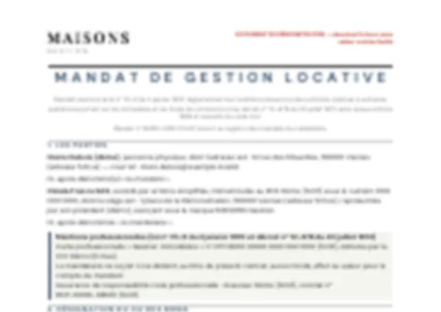 Première page d'un mandat de gestion locative de démonstration, préparé à partir des données du bien (données fictives).